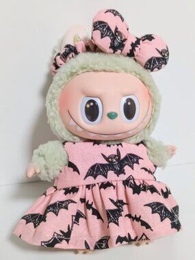 Cute Bat Dress and Matching Bow Handmade Outfit for Made for Labubu